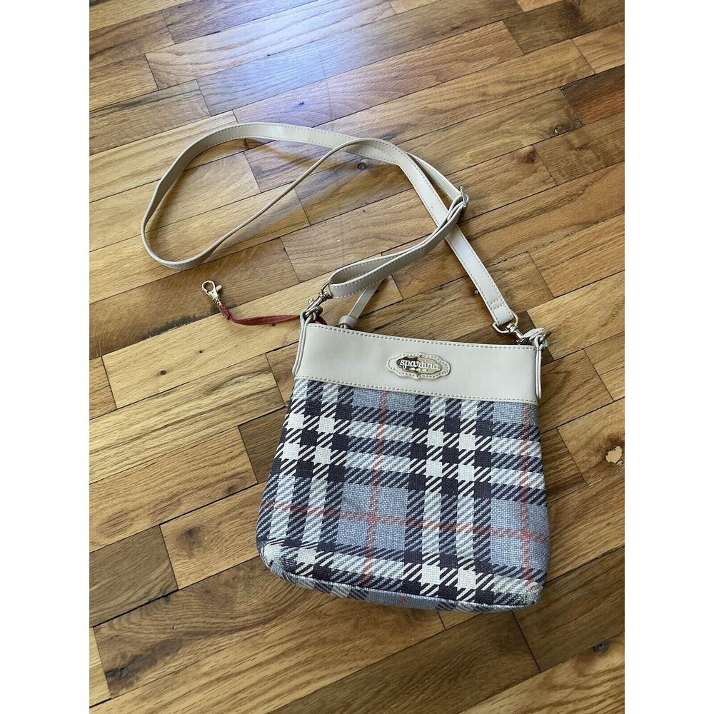 Spartina 449 Wymberly Crossbody Bag Purse Handbag Neutral Plaids Winter Flaws